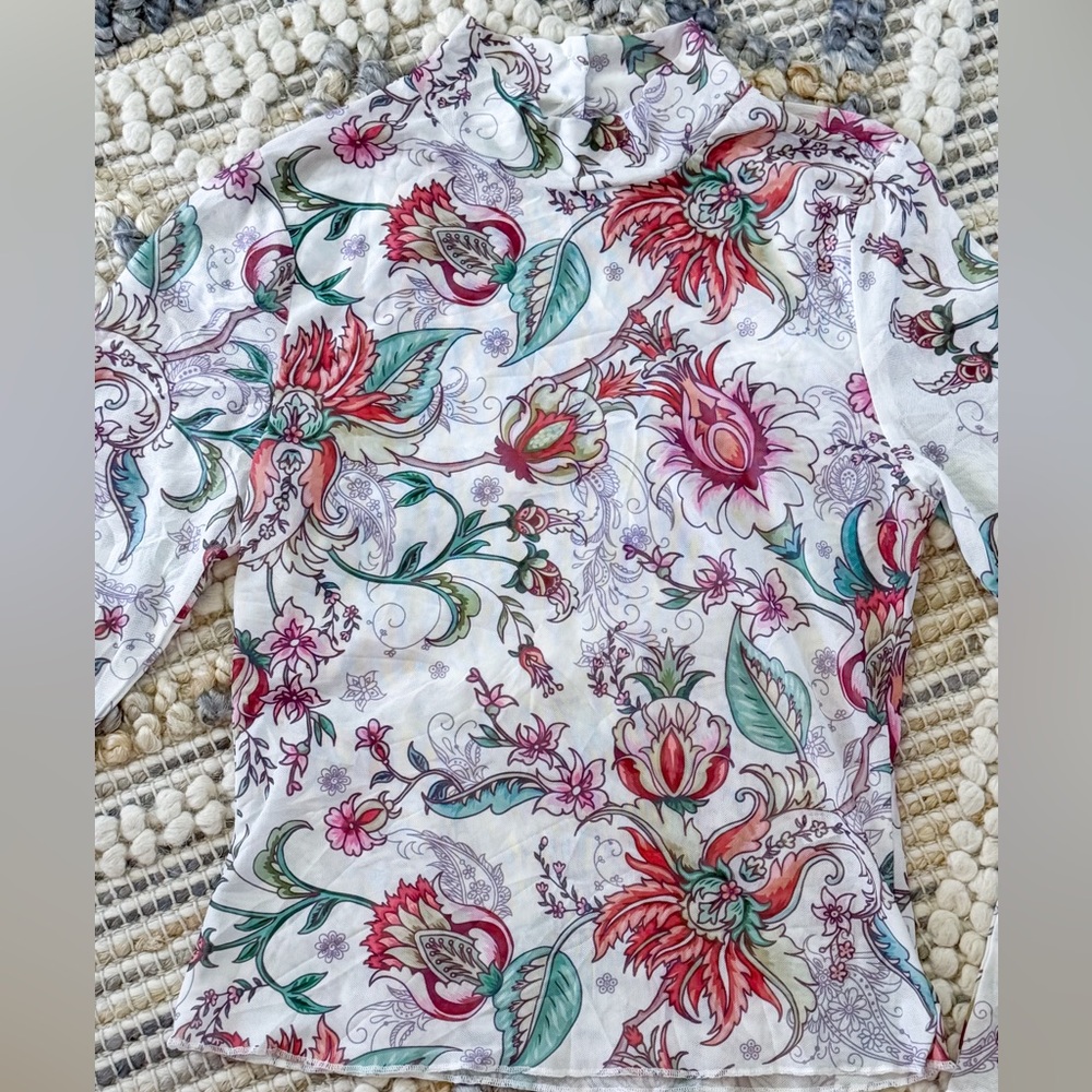 Blue B Mock Neck Mesh Floral Top